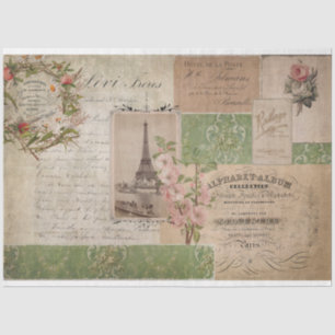 Vintage French Script Ephemera Floral Eiffel Tower Tissue Paper
