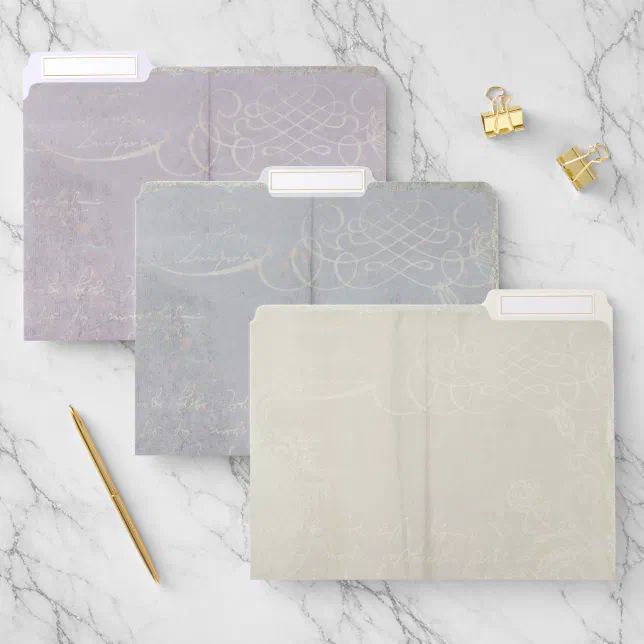 Vintage French Script Lavender Grey Cream Elegant File Folder | Zazzle