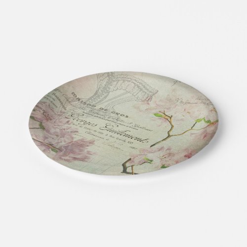 Vintage French Script Shabby Flowers Chic Corset Paper Plates