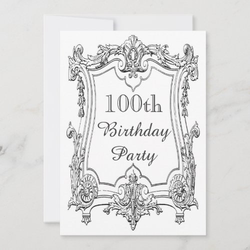 Vintage French Scroll 100th Birthday Double Sided Invitation