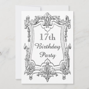 Vintage French Scroll 17th Birthday Double Sided Invitation