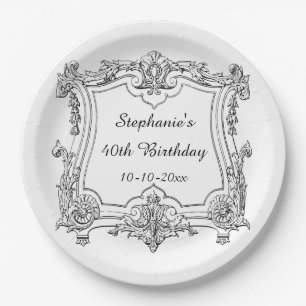 Vintage French Scroll 40th Birthday Paper Plates