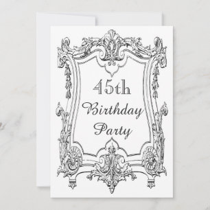 Vintage French Scroll 45th Birthday Double Sided Invitation