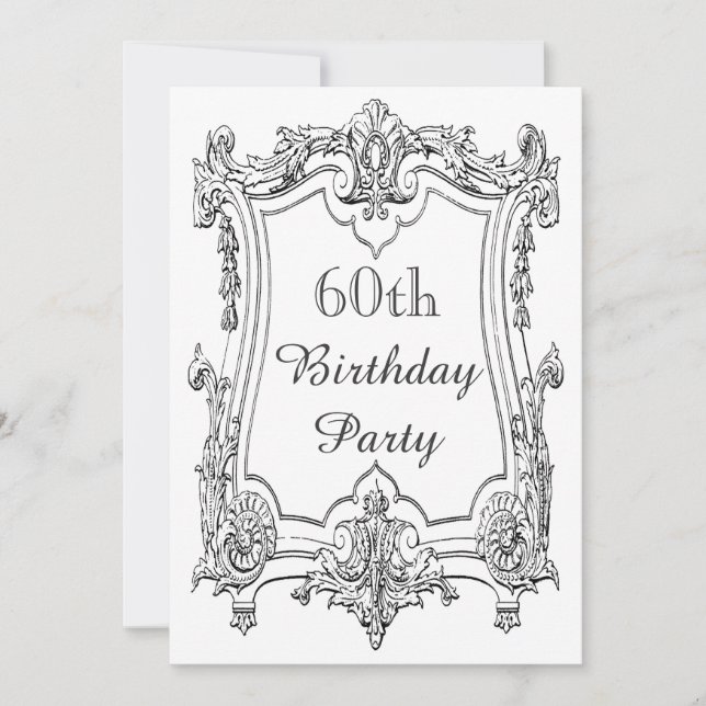 Vintage French Scroll 60th Birthday Double Sided Invitation (Front)