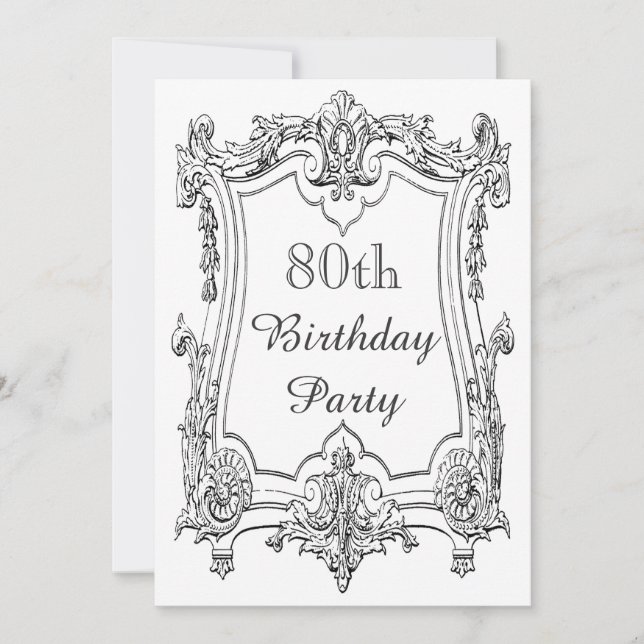 Vintage French Scroll 80th Birthday Double Sided Invitation (Front)