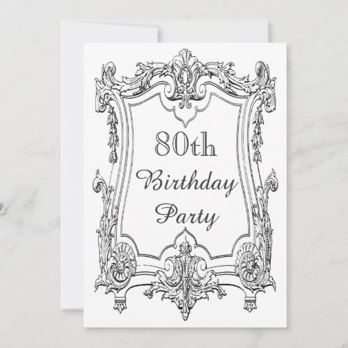 Vintage French Scroll 80th Birthday Double Sided Invitation