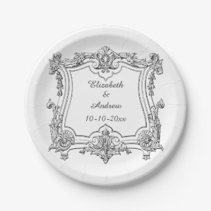Vintage French Scroll Engagement Paper Plates