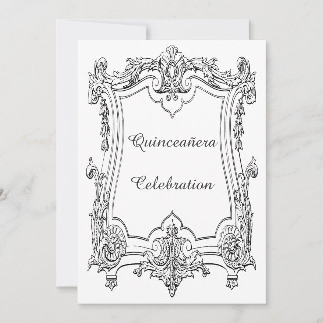 Vintage French Scroll Quinceañera Double Sided Invitation (Front)