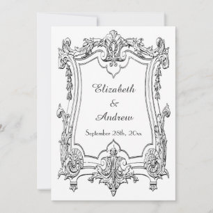 Vintage French Scroll Wedding Double Sided Invitation