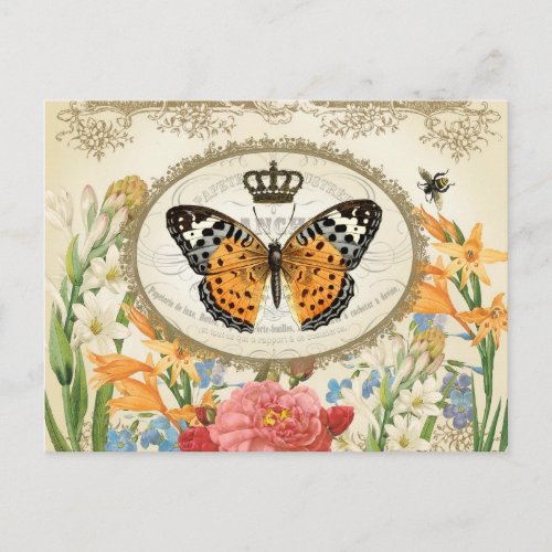 Vintage French Shabby Chic  Buttefly postcard