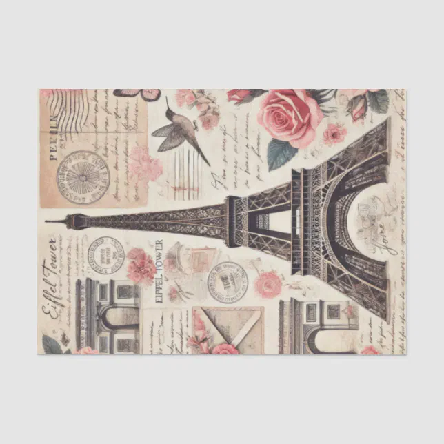 Vintage French Shabby Chic Eiffel Tower Decoupage Tissue Paper | Zazzle