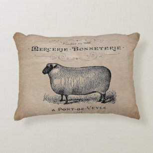 Vintage French Sheep Aged Muslin Farmhouse Rustic  Accent Pillow