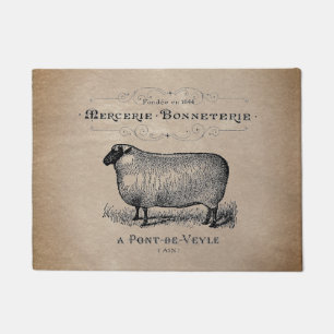 Vintage French Sheep Aged Muslin Farmhouse Rustic Doormat