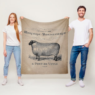 Vintage French Sheep Aged Muslin Farmhouse Rustic Fleece Blanket