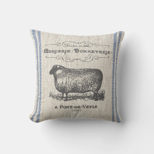Vintage French Sheep Faux Linen Pillow - Vintage French Sheep Faux Linen Texture Throw Pillow