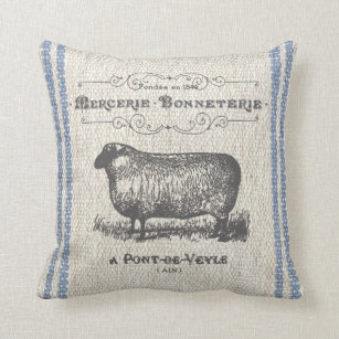 Vintage French Sheep Faux Linen Pillow