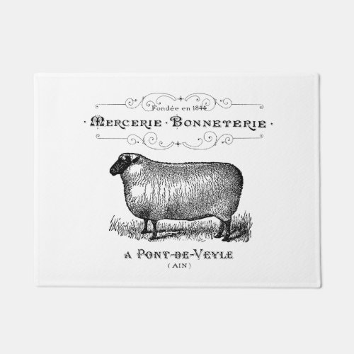 Vintage French Sheep Typography Farmhouse  Doormat