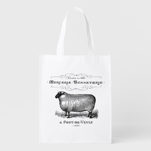 Vintage French Sheep Typography Farmhouse Tote Bag