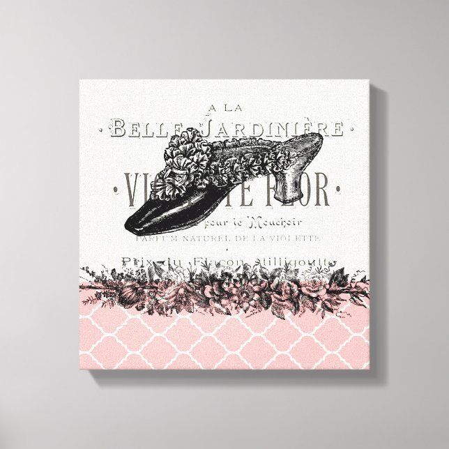 Vintage French shoe stretched canvas Print (Front)