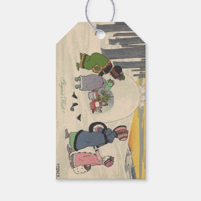 Vintage French Snow Girls Christmas Gift Tag (Front)