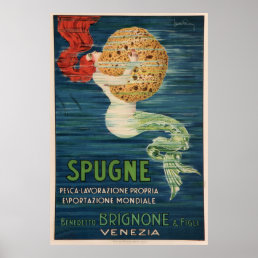Vintage French Sponge Advertisement Mermaid Poster