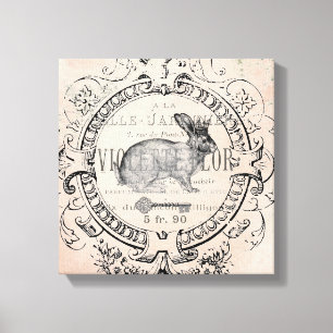 Vintage French Spring Rabbit stretched canvas Print