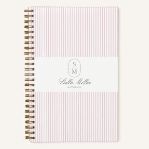 Vintage French Style Pink and white Striped Notebook