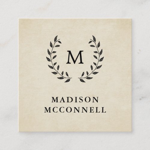 Vintage French Style Wreath and Monogram Square Business Card