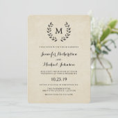 Vintage French Style Wreath and Monogram Wedding Invitation (Standing Front)
