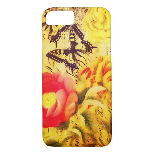 Vintage French Summer Flowers Butterflies Collage iPhone 87 Case