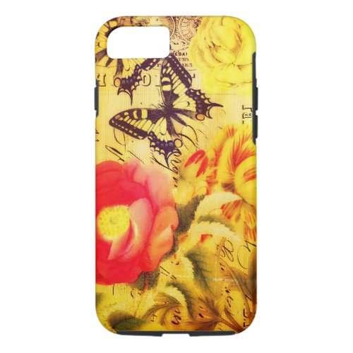 Vintage French Summer Flowers Butterflies Collage iPhone 87 Case