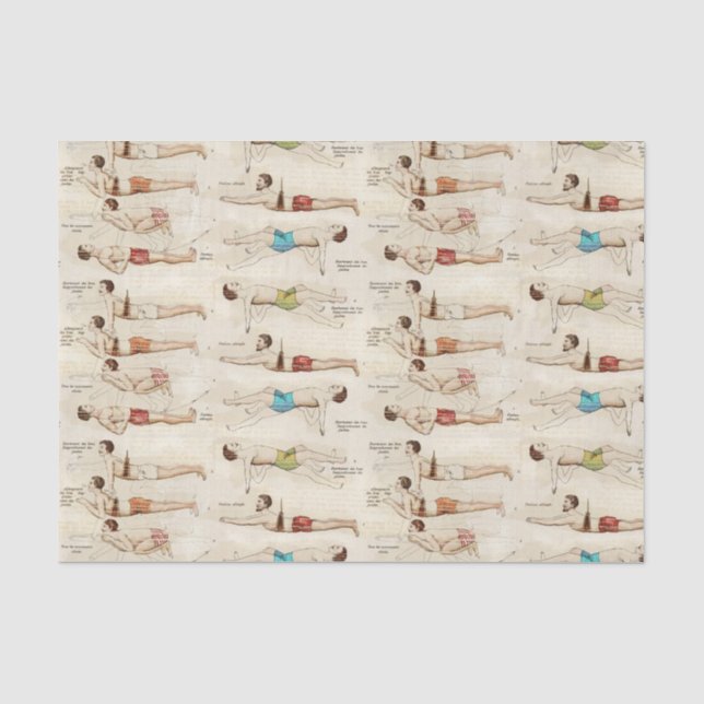 Vintage French Swimmers Swimming Lesson  Tissue Paper (Front)