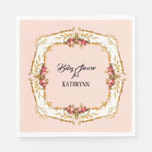 Vintage French Tea Party Rose Gold Baby Shower Napkins