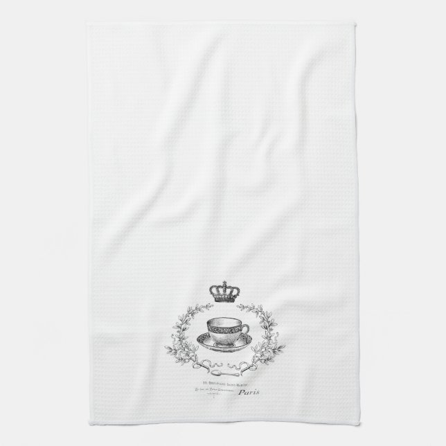 Vintage French teacup kitchen towel (Vertical)
