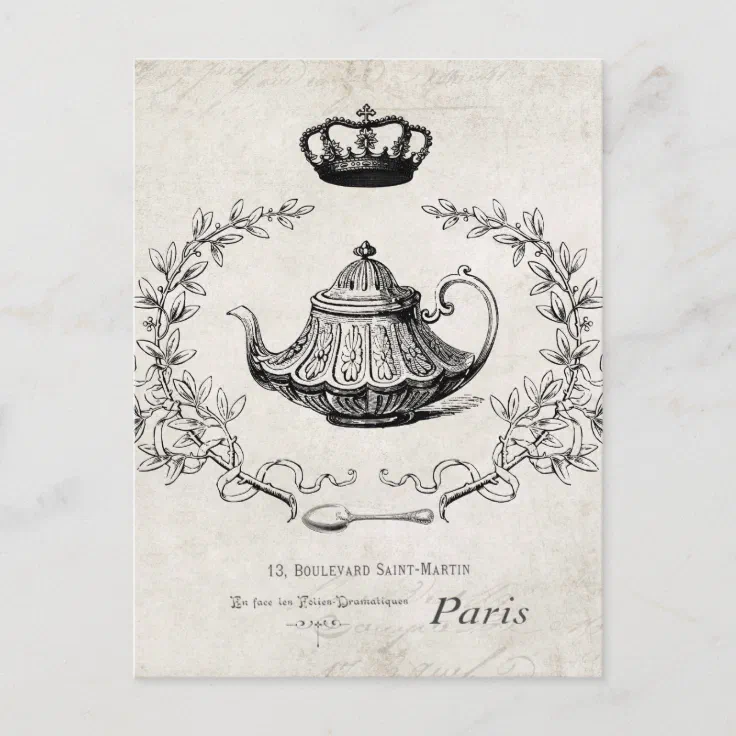 Vintage French teapot postcard Zazzle