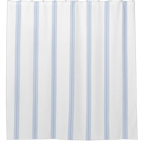 Vintage French Ticking Stripe Pattern Blue White 2 Shower Curtain