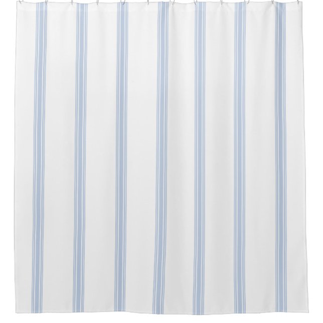 Vintage French Ticking Stripe Pattern Blue White 2 Shower Curtain (Front)