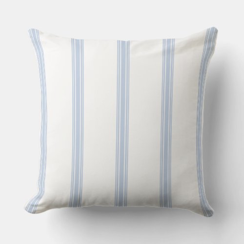Vintage French Ticking Stripe Pattern Blue White Throw Pillow