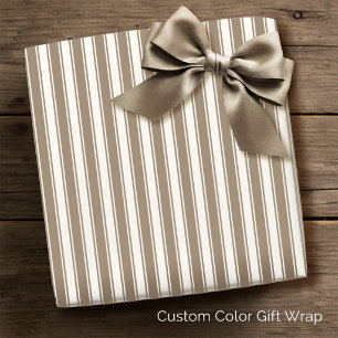 Vintage French Ticking Stripe Taupe Cream Wrapping Paper