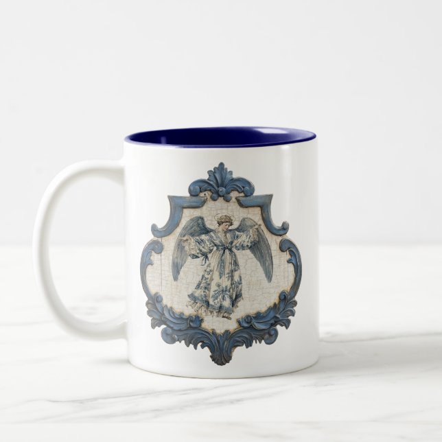 Vintage French Toile Angle Two-Tone Coffee Mug (Left)