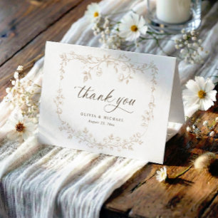 Vintage French Toile Beige Tan Photo Wedding Thank You Card