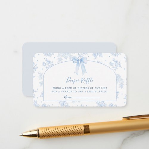 Vintage French Toile Blue Bow Diaper Raffle Enclosure Card