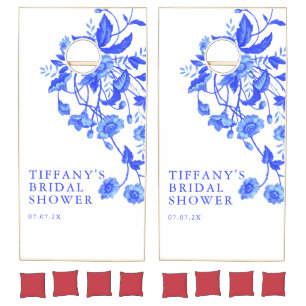 Vintage French Toile Blue Floral Bridal Shower Cornhole Set
