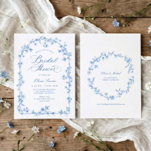 Vintage French Toile Blue Floral Bridal Shower Invitation