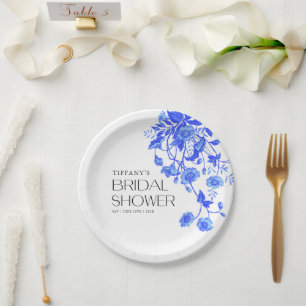 Vintage French Toile Blue Floral Bridal Shower Paper Plates