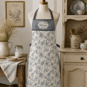 Vintage French Toile Botanical Bird Personalized  Apron