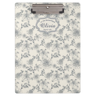 Vintage French Toile Botanical Bird Personalized Clipboard