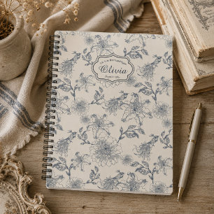 Vintage French Toile Botanical Bird Personalized Notebook