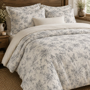 Vintage French Toile Botanical Bird Rustic Country Duvet Cover