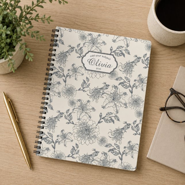 Vintage French Toile Botanical Bird Rustic Country Notebook (Creator Uploaded)